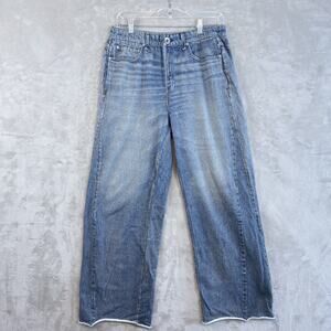 Rag & Bone Faux Denim Joggers Women's L Miramar Cotton Terry Wide Leg Acid Wash